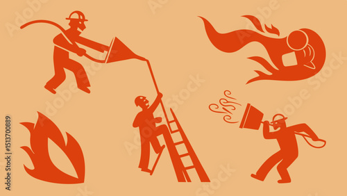 Fire and Flame Icons – Torch, Campfire, Fireplace, Fire Safety Symbols