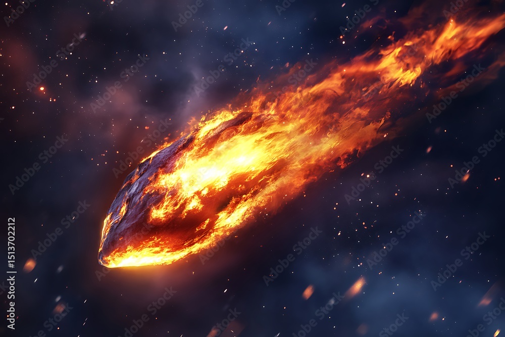 Obraz premium Fiery comet blazing through space cosmic debris