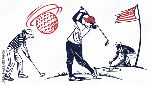 Golf Sports Icons – Players, Golf Ball, Clubs, Flags, Trophies & Carts