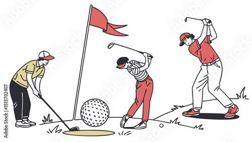 Golf Sports Icons – Players, Golf Ball, Clubs, Flags, Trophies & Carts