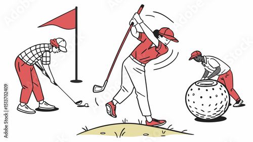 Golf Sports Icons – Players, Golf Ball, Clubs, Flags, Trophies & Carts