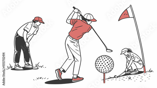 Golf Sports Icons – Players, Golf Ball, Clubs, Flags, Trophies & Carts