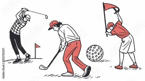 Golf Sports Icons – Players, Golf Ball, Clubs, Flags, Trophies & Carts
