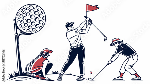 Golf Sports Icons – Players, Golf Ball, Clubs, Flags, Trophies & Carts