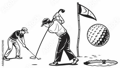 Golf Sports Icons – Players, Golf Ball, Clubs, Flags, Trophies & Carts