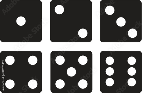 Game dice. Set of Ludo game dice collection. Dice in a flat design from one to six. monochrome dices Vector illustration