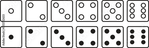 Game dice. Set of Ludo game dice collection. Dice in a line design from one to six. monochrome dices Vector illustration
