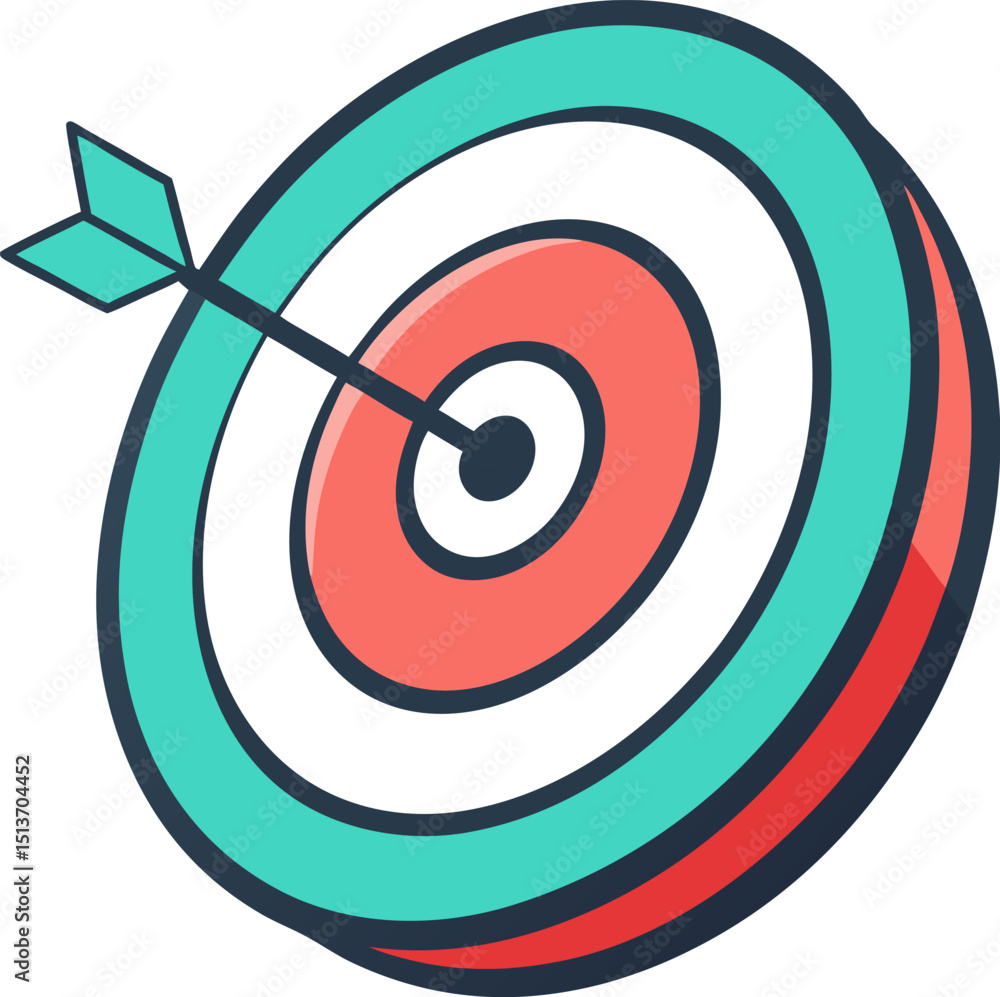 Flat circular dartboard vector with playful red and teal colors Flat circular dartboard vector with playful red and teal colors