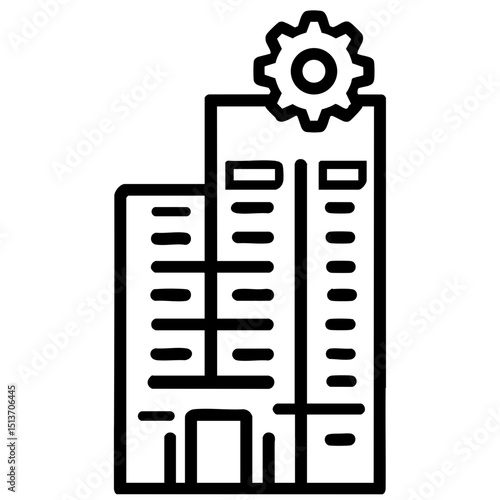 Modern Office Building Icon with Gear - Operational Efficiency Vector