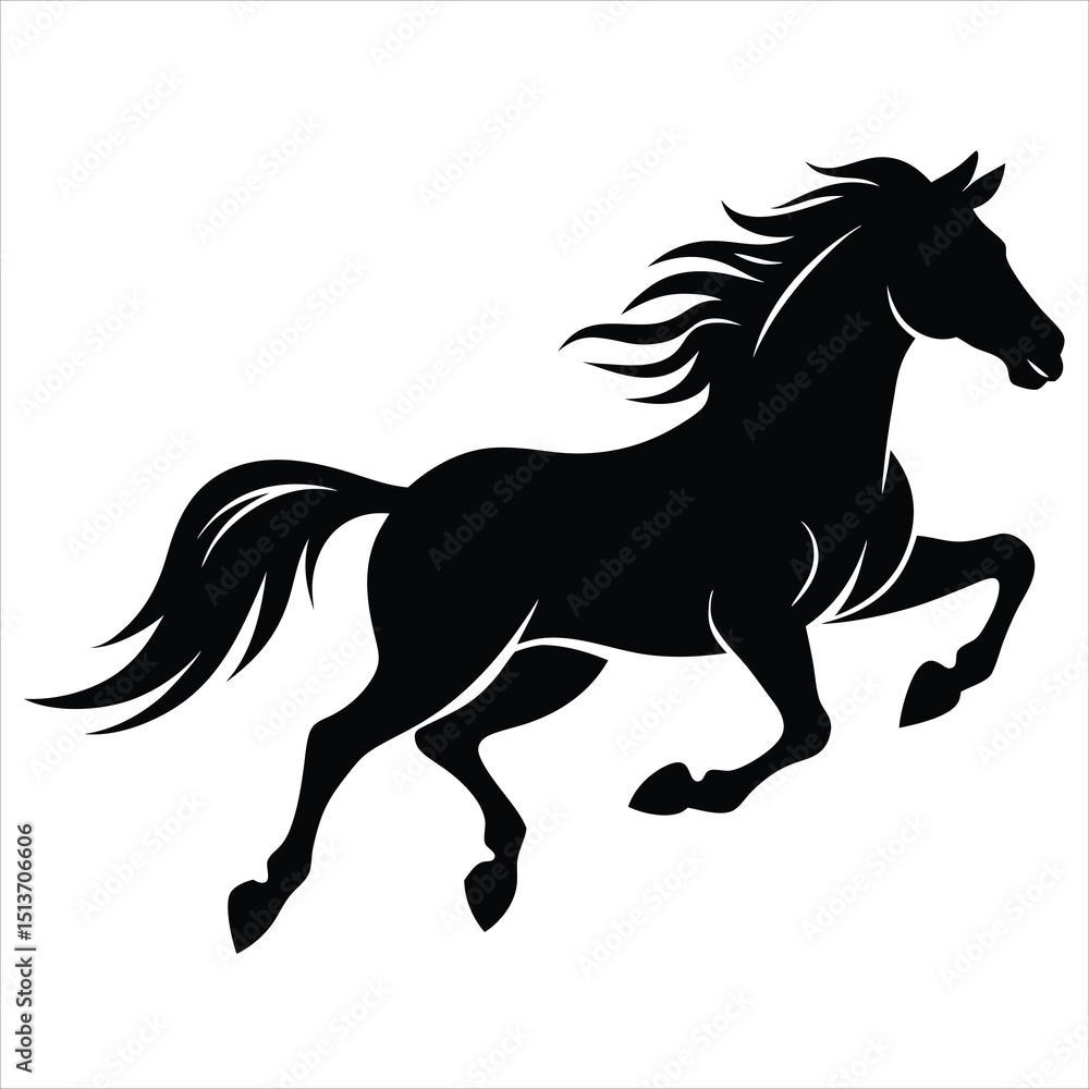 Drawing the silhouette of running horse, Black horse running gallop isolated on transparent background Drawing the silhouette of running horse, Black horse running gallop isolated on transparent background