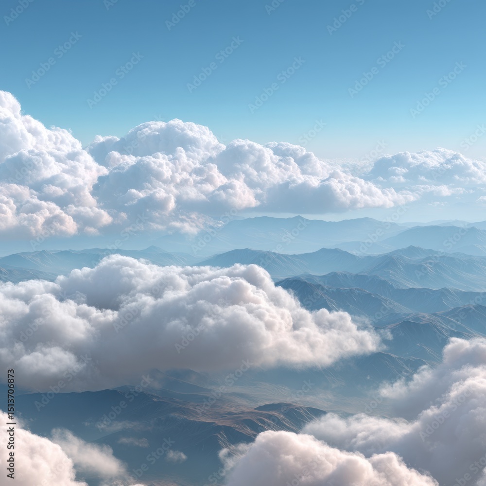 Obraz premium Aerial view of mountains above the clouds isolated on white background