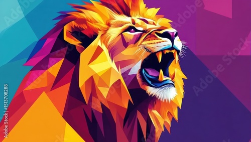 Lion Roaring Geometric Art