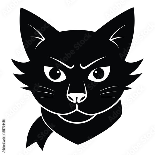 Cat Head with Bandana – A rebellious cat head with a red bandana around the forehead, street-style cool.
