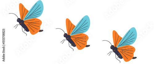 Metamorphosis butterfly mid-flight, radiant wings, transparent background.