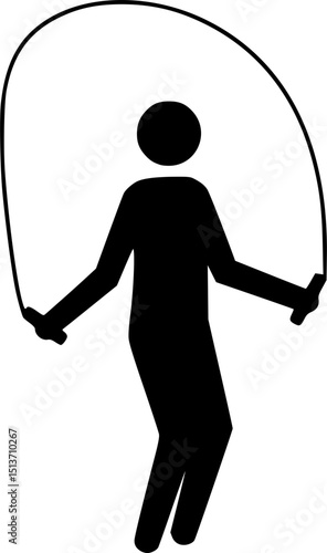 Young man jumping rope silhouette. Sportsman skipping with jump rope vector silhouette. Aerobic exercises, jump activity, health concept. Skipping Rope silhouette icon isolated on white background.