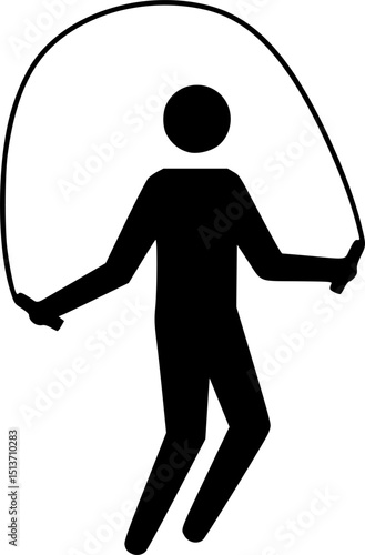 Young man jumping rope silhouette. Sportsman skipping with jump rope vector silhouette. Aerobic exercises, jump activity, health concept. Skipping Rope silhouette icon isolated on white background.
