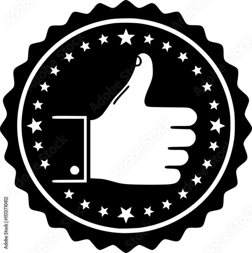 endorsement for employee or product concept, hand giving thumb up, honor badge, high quality approval, public support, positive satisfaction evaluation