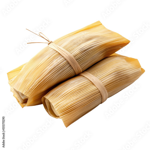 Wallpaper Mural A close up shot of two tamales wrapped in corn husks and tied with a string on a black background Torontodigital.ca