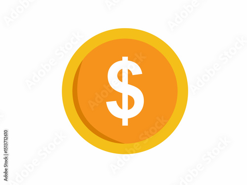 Bright Orange Dollar Coin Icon for Financial Stock Photos