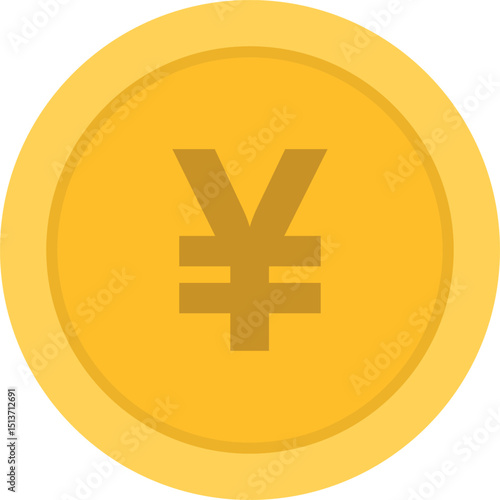 Golden Yen Coin Icon, Representing Japanese Currency
