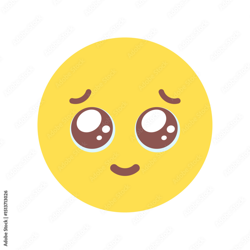 Fototapeta premium うるうるした涙目で微笑んでいるかわいい顔の絵文字 - お願い・甘える、好き・尊い・嬉しい感情の素材