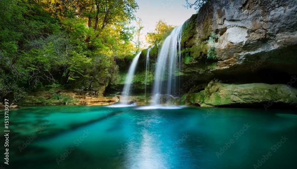 Fototapeta premium serene waterfall flowing into a crystal clear pool