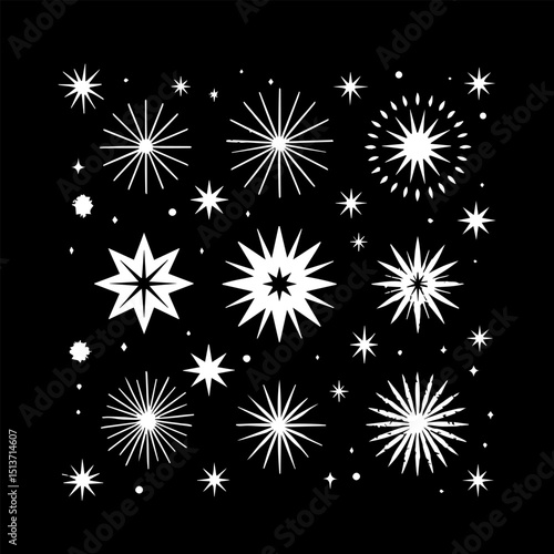 Minimalist Black and White Sparkle Icons Vector Starburst Graphics