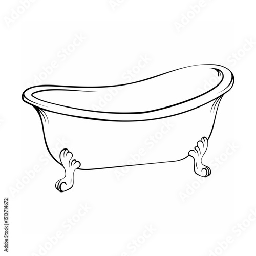 Outlined illustration of a classic clawfoot bathtub for relaxation and bathroom decor