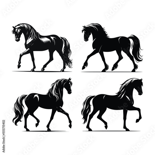 Running wild horses silhouette vector illustration