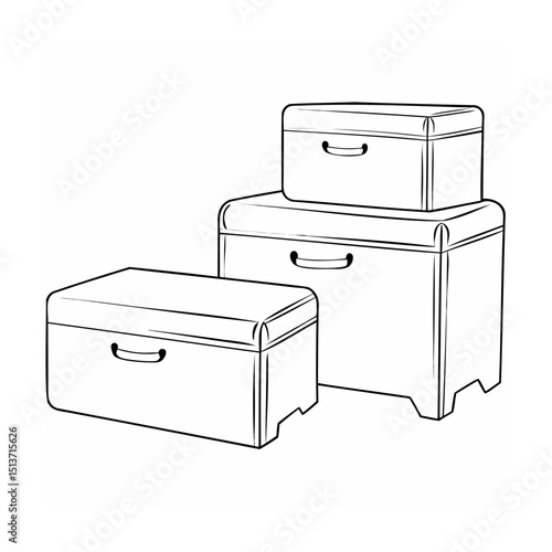 Outline illustration of three stacked and arranged storage chests in a clean and minimalist design