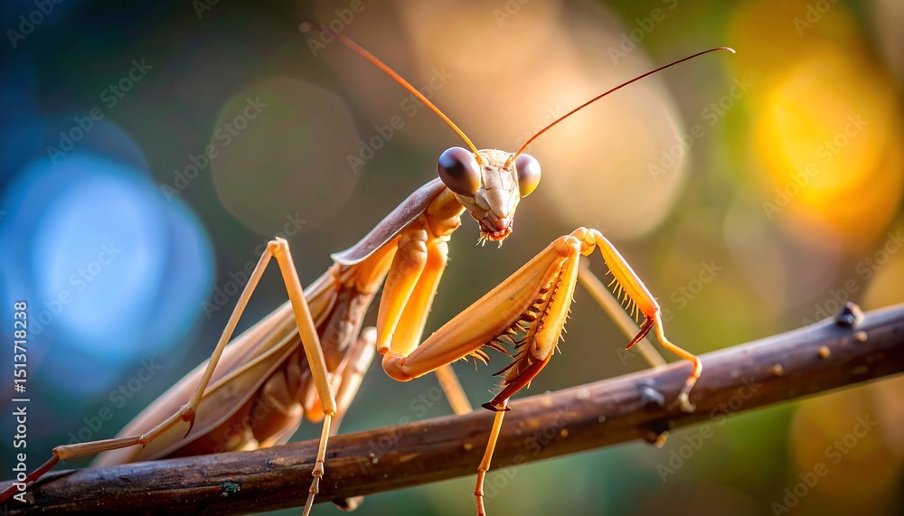 custom made wallpaper toronto digitalDetailed Close Up of Praying Mantis on Brown Branch with Blurry Bokeh Background