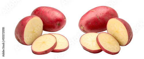 Fresh Red Potatoes Sliced and Whole Isolated on Transparent Background for Recipes and Culinary Use