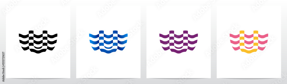 Obraz premium Wavy Horizontal Stripes Letter Initial Logo Design U