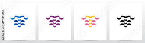 Wavy Horizontal Stripes Letter Initial Logo Design T