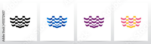 Wavy Horizontal Stripes Letter Initial Logo Design U