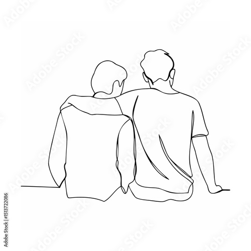Line drawing of two friends sitting with arms around each other representing support