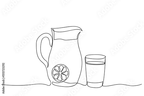 Lemonade pitcher and glass on a simple background in a minimalist style