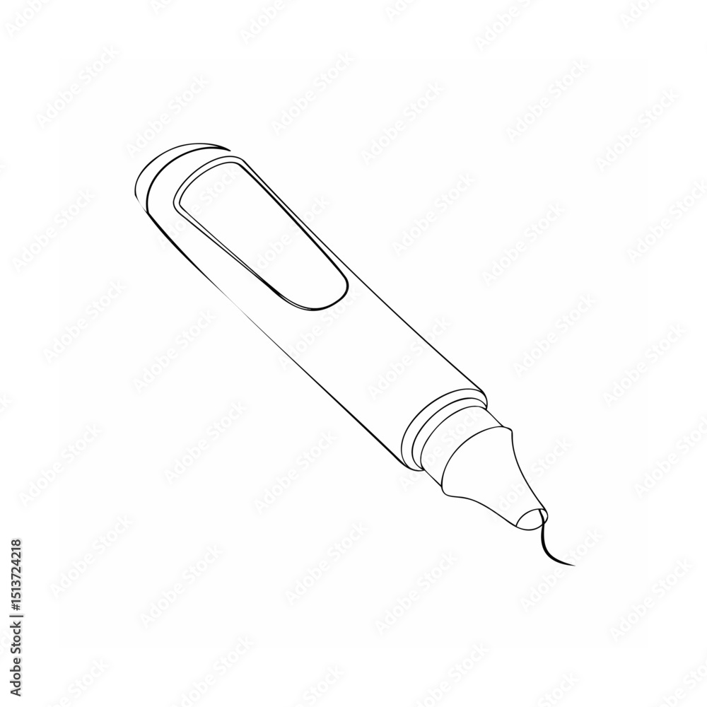 Fototapeta premium Line art illustration of a tilted pen with a stroke drawing on white background
