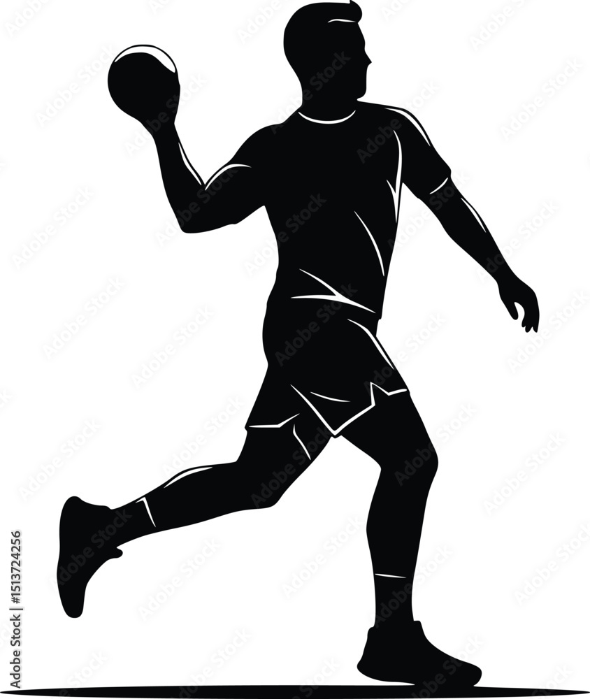 Obraz premium Silhouette of a handball athlete leaping or throwing, capturing energy and sportsmanship