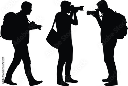 Silhouettes of three photographers capturing images from various angles