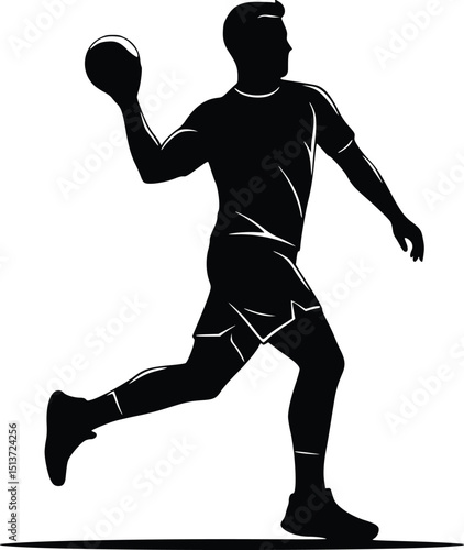 Silhouette of a handball athlete leaping or throwing, capturing energy and sportsmanship