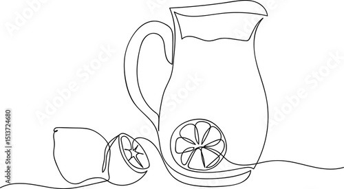 Enjoying refreshing lemonade in a simple line art style