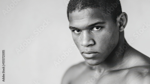 dynamic portrait of grecoroman wrestler intense emotion on his face positioned on right side of frame