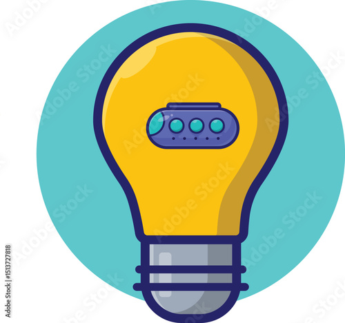 Lightbulb With Submarine Cartoon Vector Icon Illustration. Education Technology Icon Concept Isolated Premium Vector. Flat Cartoon Style 