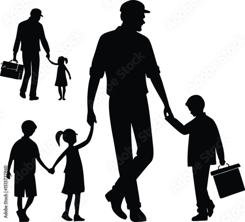 Happy father's day dad and son silhouette vector template