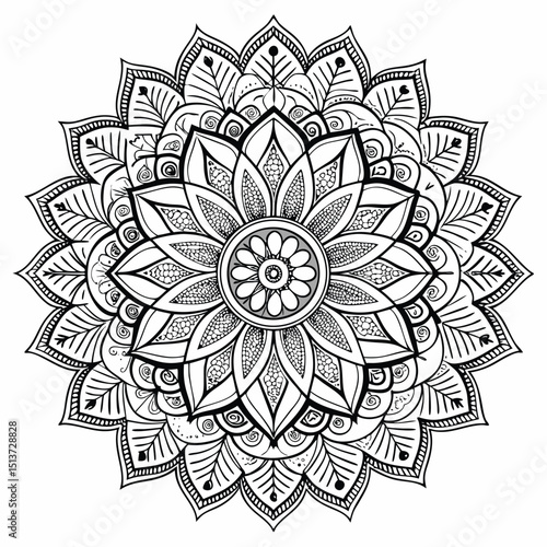 Detailed Mandala Illustration with Intricate Floral and Leaf Elements
