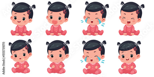 baby girl kid child expression vector illustration set