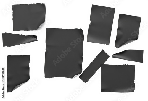 Wallpaper Mural Set of torn black glossy sticky tape pieces isolated on white ,  strips,  office supplies Torontodigital.ca