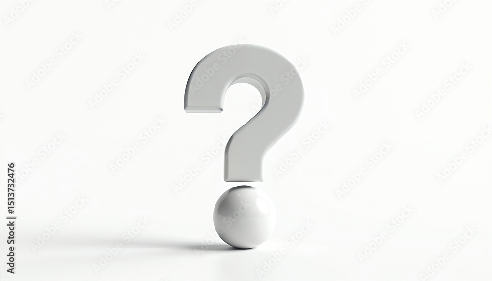 3D question mark on white background. Asking symbol, faq sign, support, help, customer service concepts, uncertainty, confusion, business solution, problem solving. Minimalist design, simple creative 3D question mark on white background. Asking symbol, faq sign, support, help, customer service concepts, uncertainty, confusion, business solution, problem solving. Minimalist design, simple creative