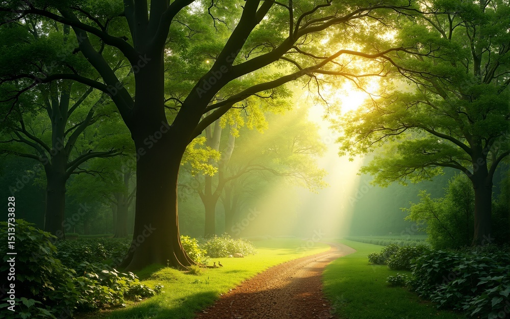 Obraz premium Sunlight Dappled Green Tree Canopy. High quality